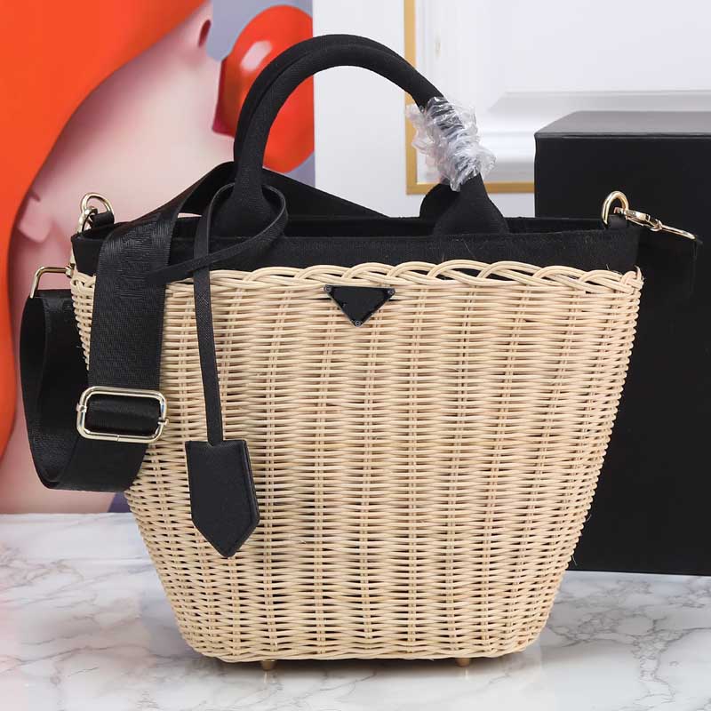 

Beach Bag Straw Bucket Bag Basket Tote Bags Summer Vacation Wicker Woven Bags Shoulder Handbag Purse Women Hollow Out Shopping Travel Totes Purses Zipper Closure, 27*20cm