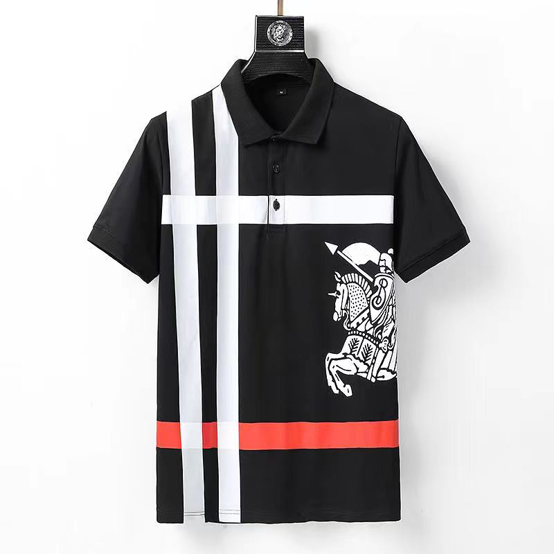 

Men's tea polo shirt famous design fashion off print stripe golf short sleeve summer dress, White