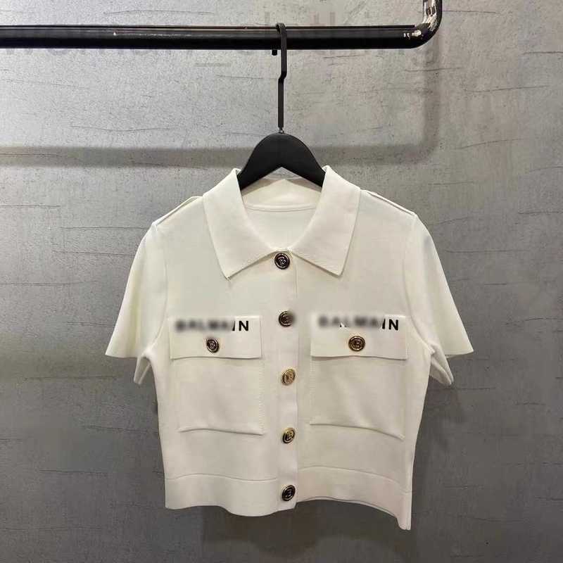 

Women' T-Shirt Designer 2022 Summer New Knitted Gold Button Letter T-shirt Slim Fit Versatile Temperament Women Short Sleeve Fashion ZHF6, White