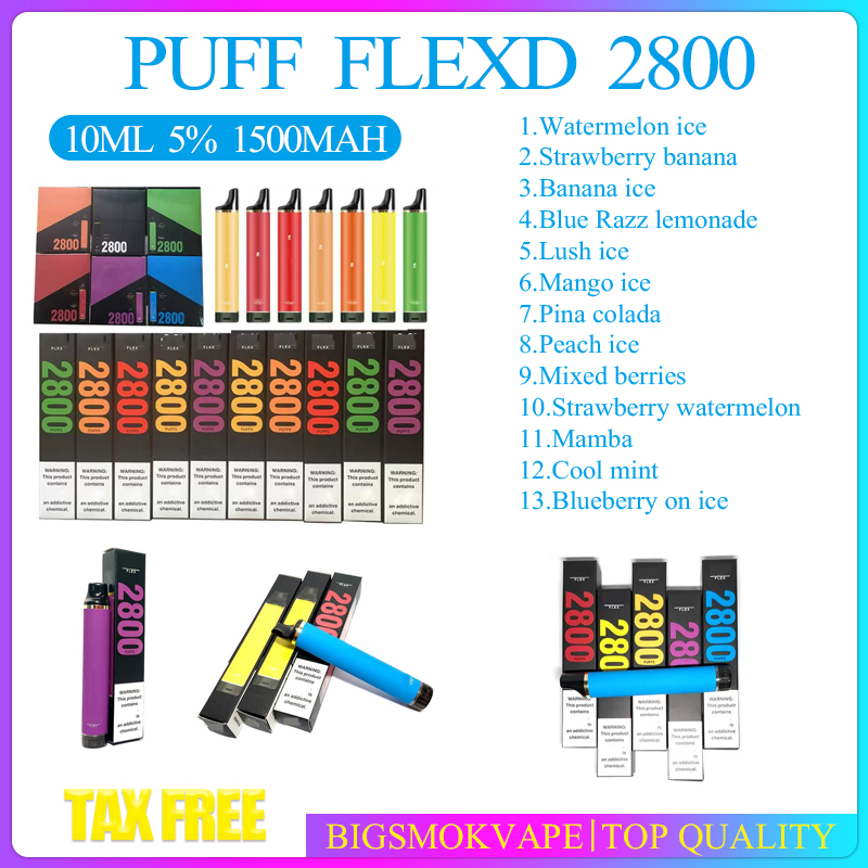 

Puff flexd 2800 Puffs vape and E Cigarettes Disposable Pen 1500mAh battery 10ml Pods Cartridge Pre Filled Vaporizers Portable Vapor Devcice