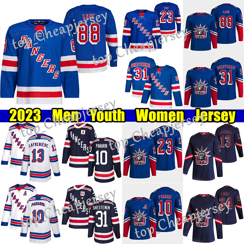 

#88 Patrick Kane New York Reverse Retro hockey jersey 10 Artemi Panarin Rangers#23 Adam Fox 31 Igor Shesterkin Mika Zibanejad Jacob Trouba Vladimir Tarasenko jerseys, Navy blue reverse retro women