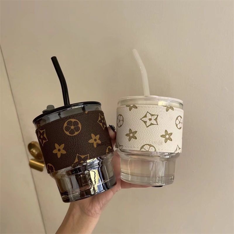 

INS Tumblers high-value drinking cup straw cup light luxury glass cup portable niche student female coffee cup, Multi-color