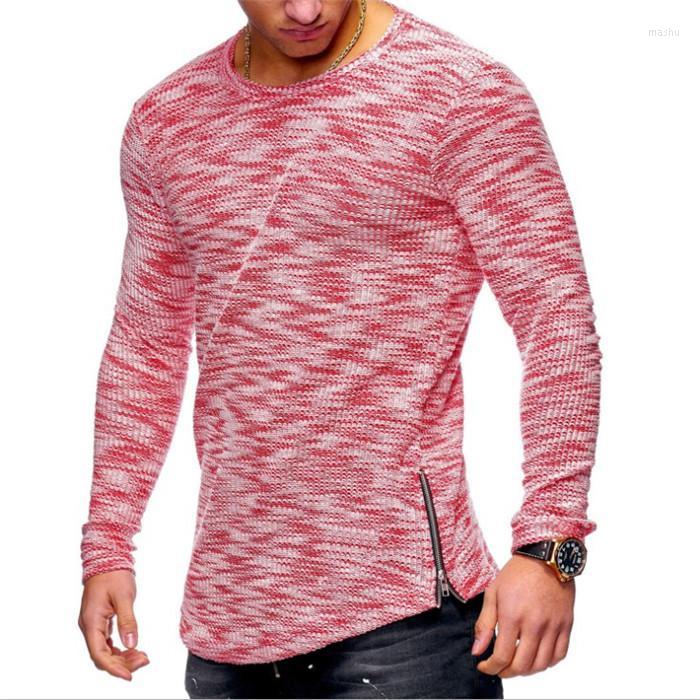 

HhMen's T Shirts Tee Shirt Men 2023 Mens Long Sleeve Round Neck Swag Zipper Hip Hop Slim Fit Streetwear Homme HhH 20EN, Gray