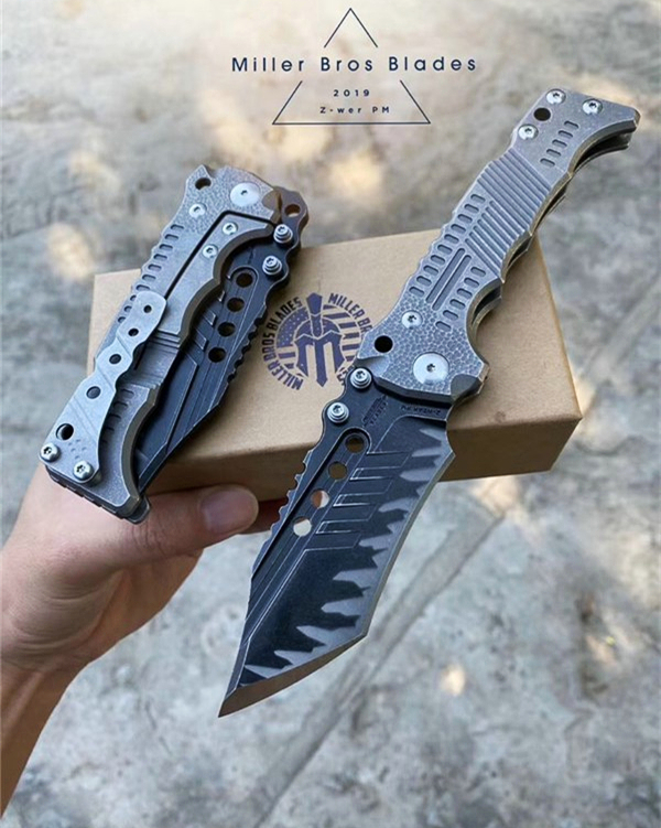 

MB T-1 Strong Tactical Folding Knife Z-wear Black Titanium Coating Stone Wash Blade CNC TC4 Titanium Alloy Handle Pocket Folder Knives with Retail Box
