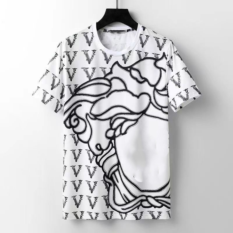 

Men's tea polo t-shirt fashion design casual with printed letters hip-hop short sleeve summer dress, White