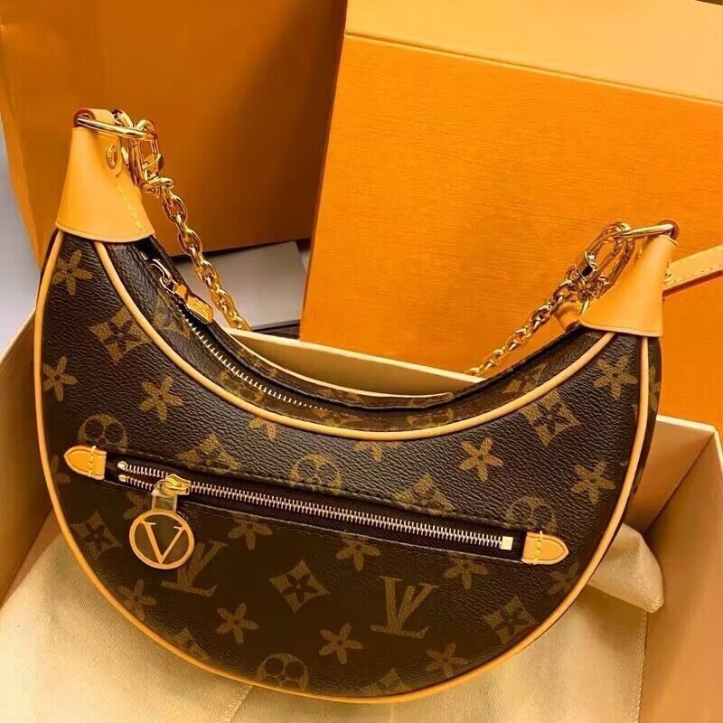 

Loop bag Croissant bag shoulder hobo designer Purse M81098 Cosmetic half-moon baguette underarm Handbag crossbody Metal Chain Collection luxury Women size 23X7X1, Brown flower