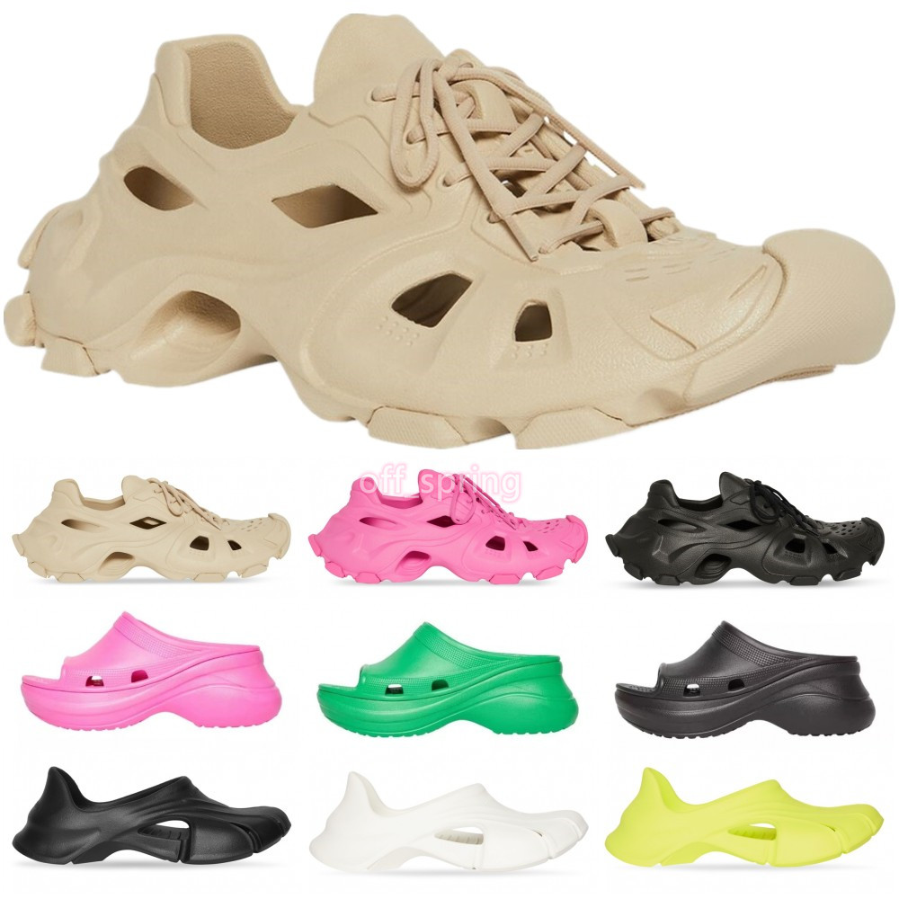 

Slippers Pool Crocs Slides HD LACE UP Men Sandals Paris Solid chunky sole rubber foam Beach Shoes Summer Sports Casual High Heels Flip Flops Women Slider Size 36-46, Pool crocs yellow