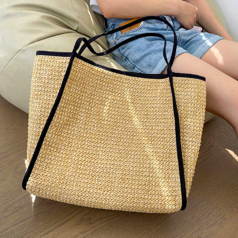 

Versatile Hollow Woven Bag Women's Bag Large Capacity Shopping Bag Portable Shoulder Bag Ins Fashion Tote Bag 230301, Beige