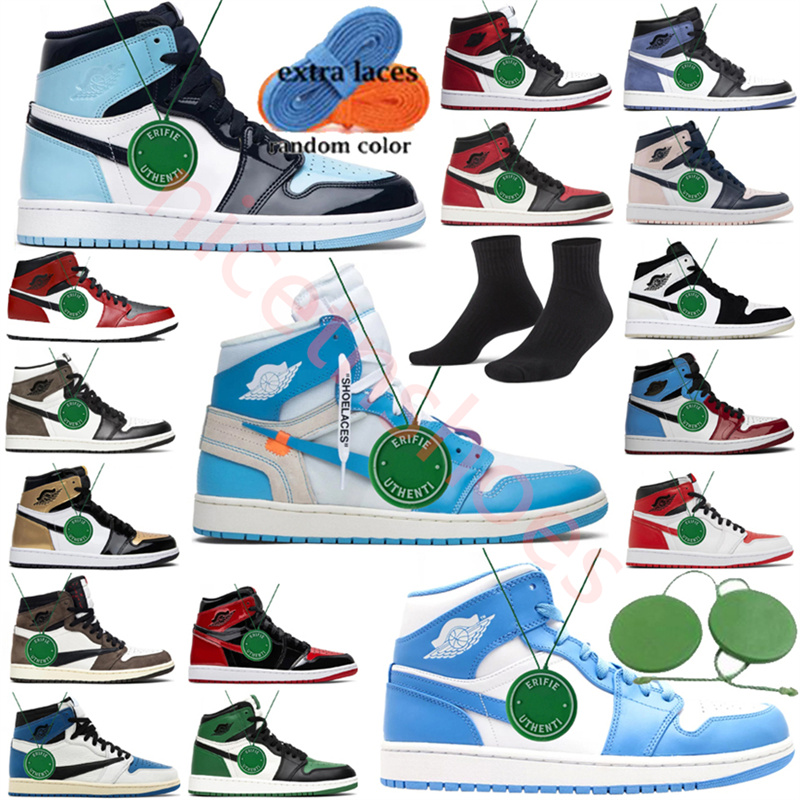 

jumpman 1 basketball shoes designer jordens 1 og high unc patent bred toe leather hyper royal mocha homage to university blue sport sneakers trainers size 36-47, Color # 33