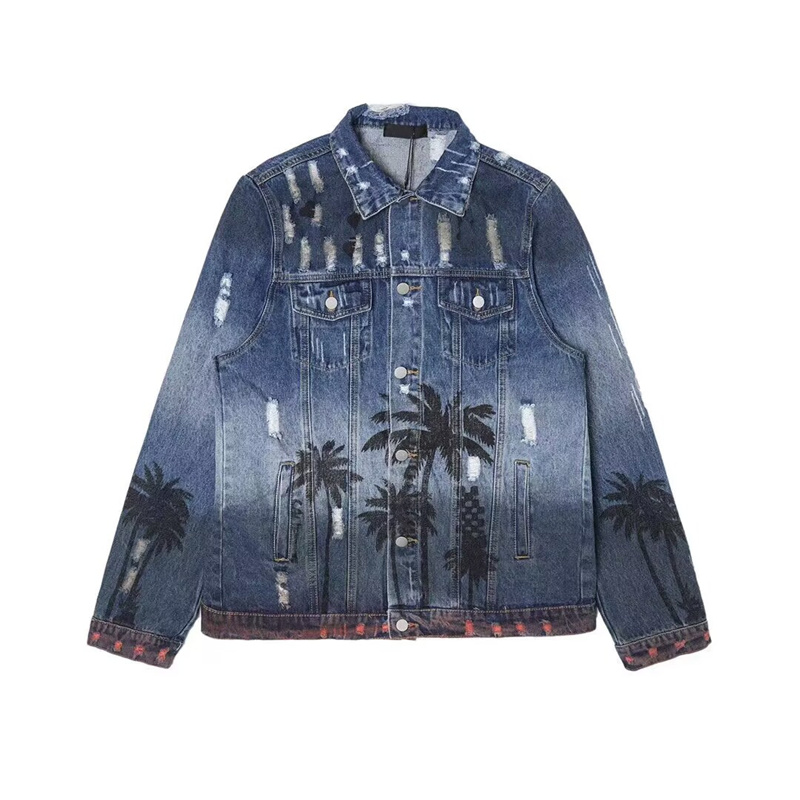 

l Coconut Print Wash Print Denim Jacket High Street Men's Fashion 2p1, Blue