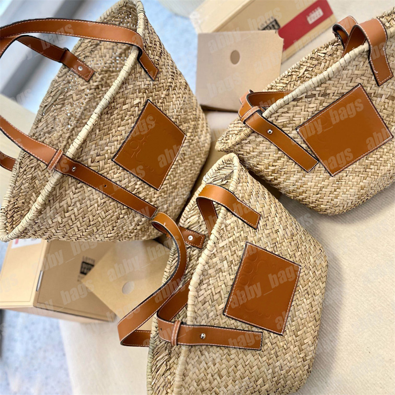 

3 Size Women Designer Basket Bags Straw Bucket Totes Holiday Raffia Crochet Handbags Woven Purse Luxury Shoulder Bag Beach Shopper Tote, 20cm