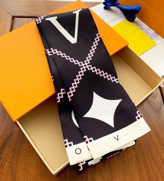 

2PC Designer Letters Print Floral Silk Scarf Headband for Women Fashion Long Handle Bag Scarves Paris Shoulder Tote Luggage Ribbon Head Wraps 112-8CM