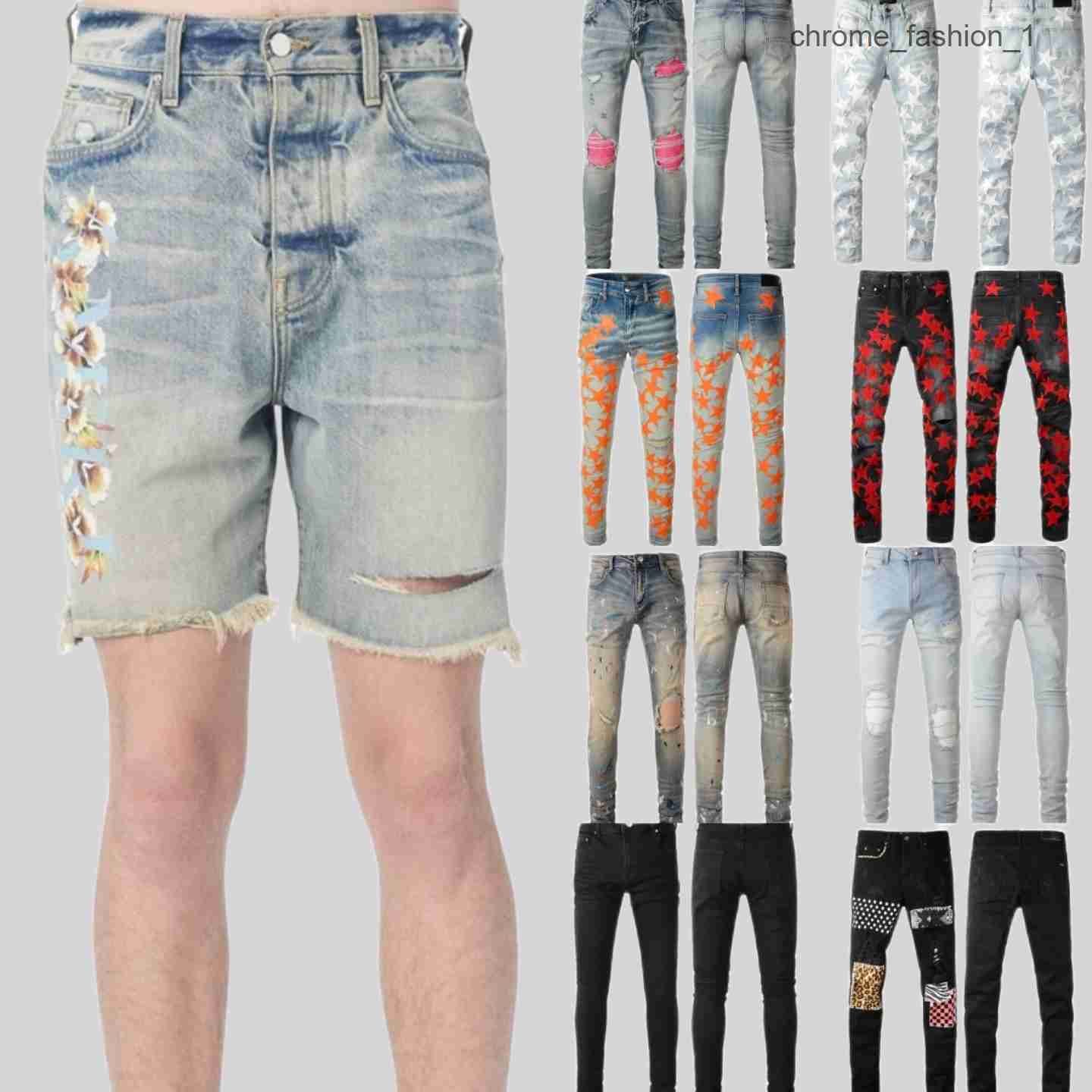 

Straight Mens Designer Paige Denim Shorts Design Pants Knee Ripped for Man Skinny amirly Size Jeans 28-40 Long Summer 4N82, No.1
