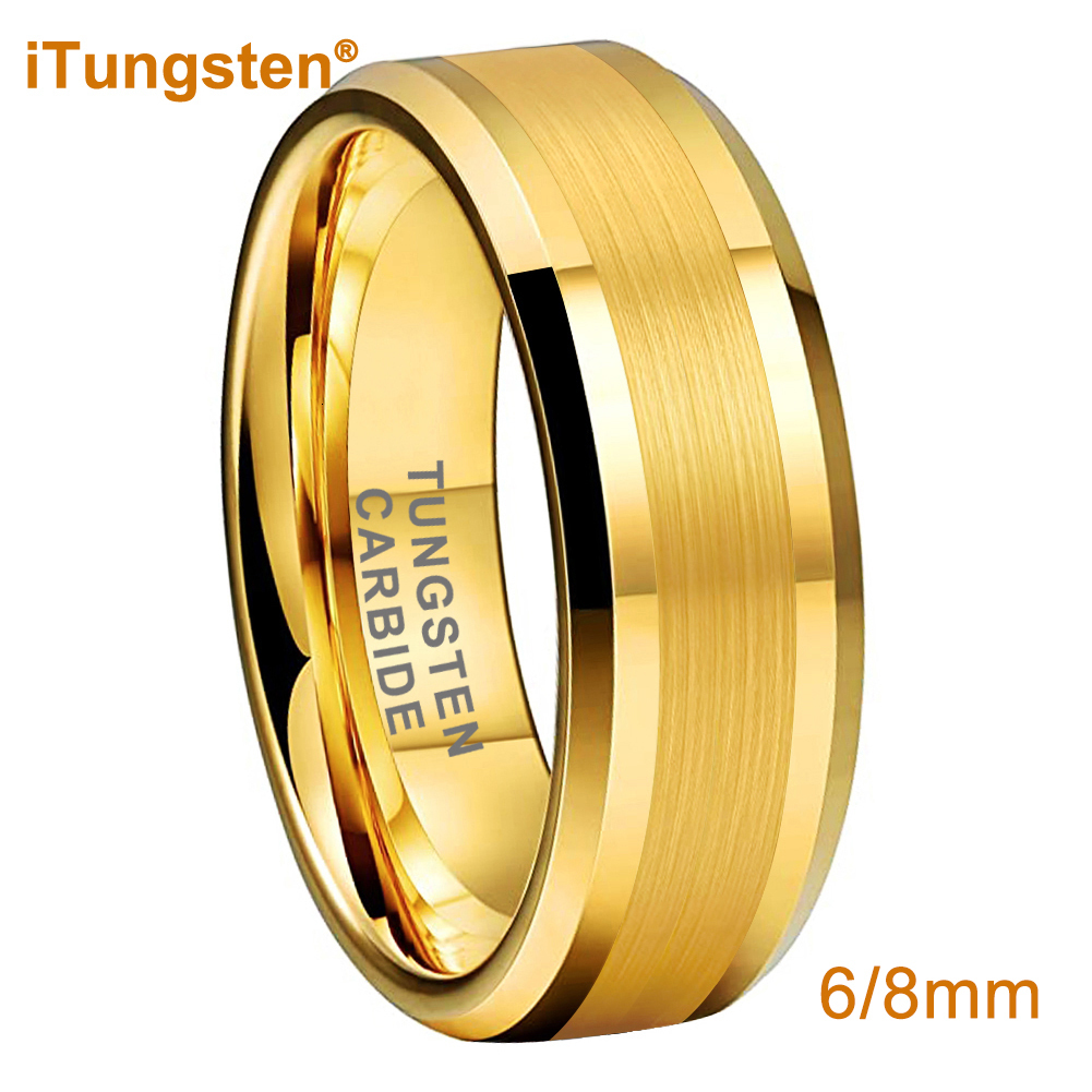 

Wedding Rings iTungsten 6mm 8mm Engagement Wedding Band Gold Plated Tungsten Finger Ring for Men Women Couple Fashion Jewelry Comfort Fit 230301