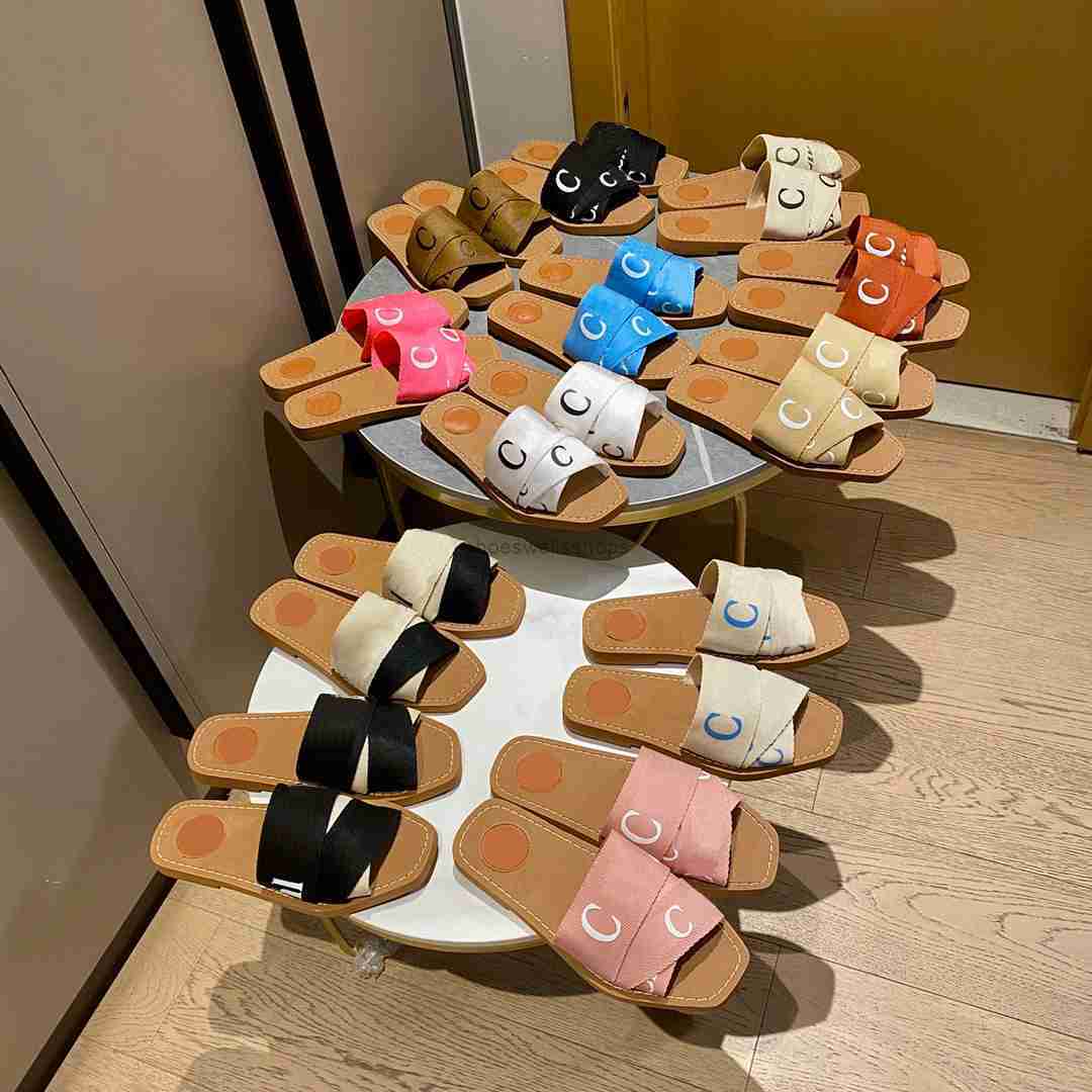 

women designer woody slides designer canvas rubber slippers womens mules flat sandals fashion outdoor beach shoes size 35-42, 22