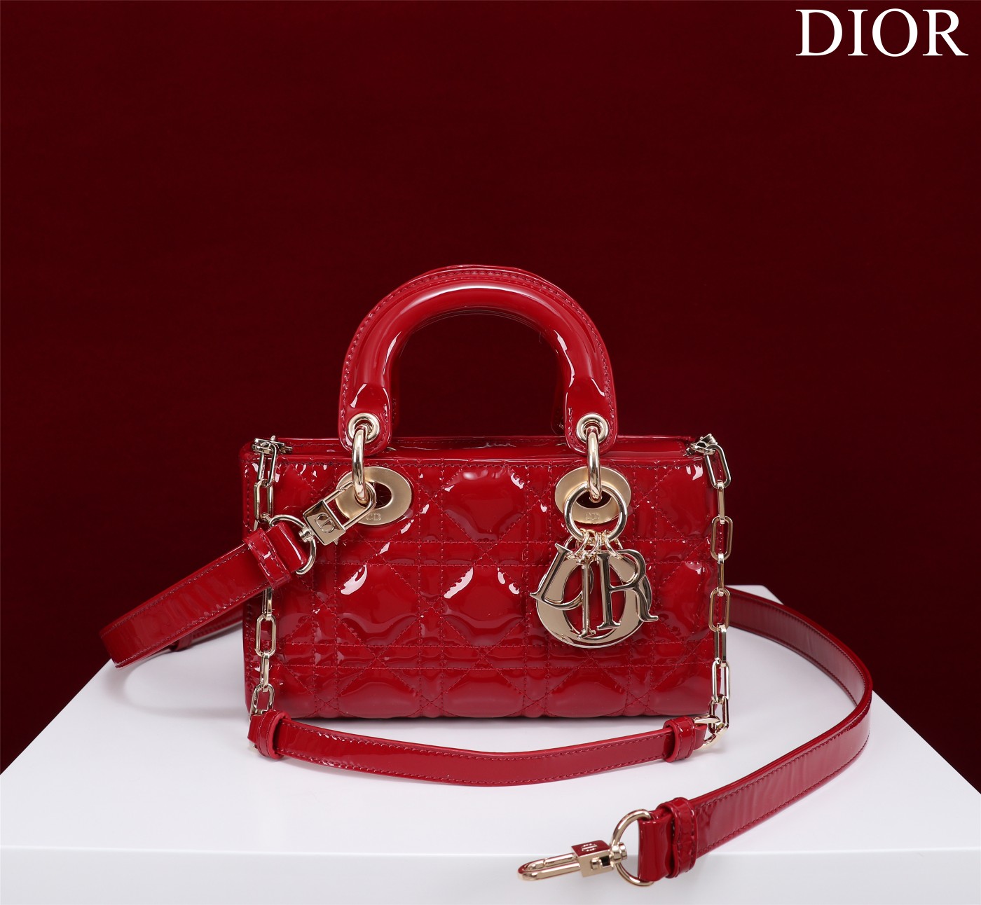 

7A Dior Lady Joy Patent Leather Bags, White