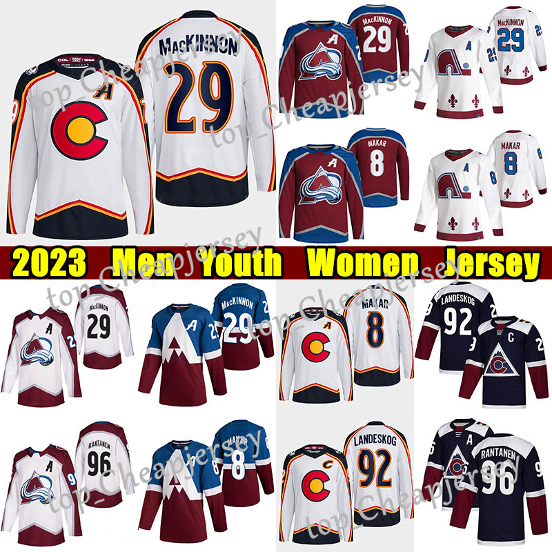 

#29 Nathan MacKinnon Reverse Retro hockey jersey #8 Cale Makar Avalanches#96 Mikko Rantanen Gabriel Landeskog Joe Sakic Patrick Roy Valeri Nichushkin jerseys, White youth