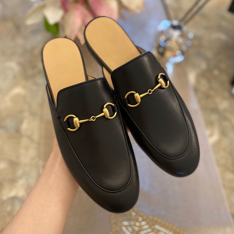 

Mules Designers slides Slippers Women Casual Shoes Loafers Genuine Leather Sandals Princetown Metal Chain Shoe Lace Velvet Slipper slide 35-42, No.17