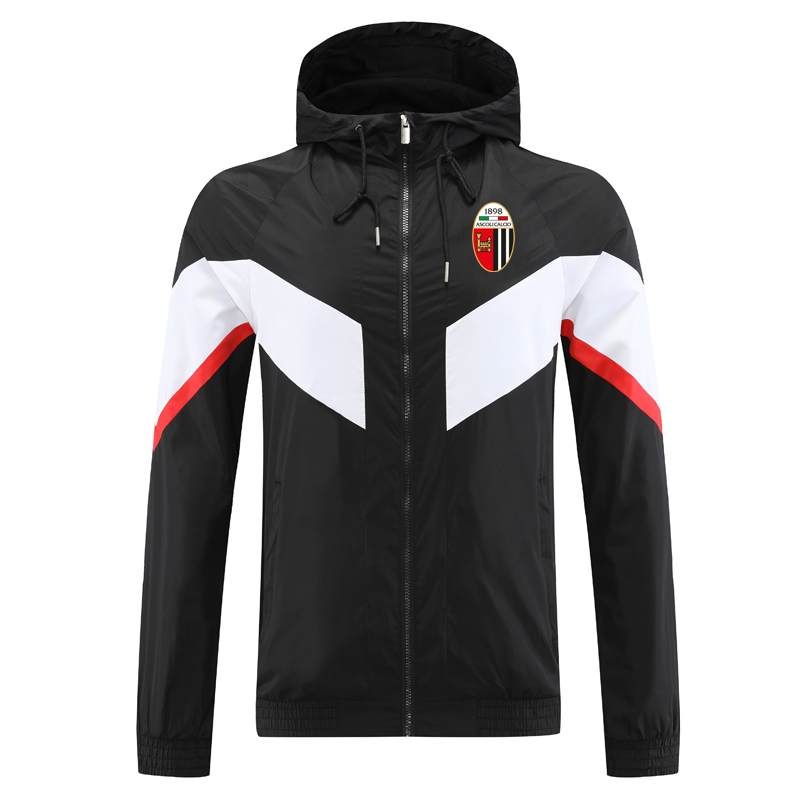 

2023 Ascoli soccer Mens Jackets Hooded Windbreaker coats Waterproof windproof full zipper windbreak hoodie football jacket coat Sweate, Red