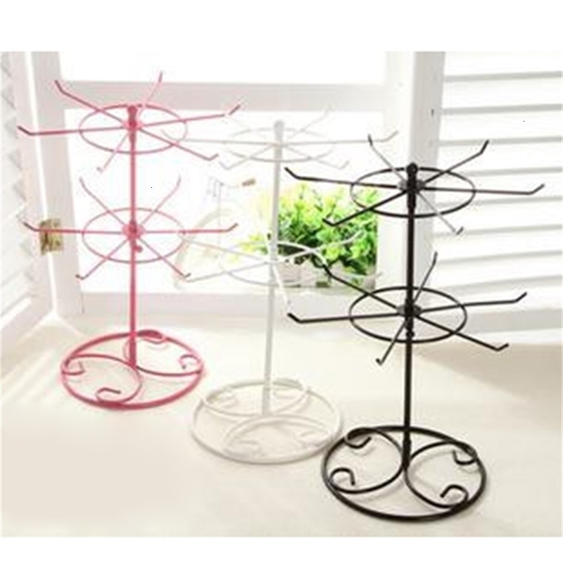 

Jewelry Stand Bakliyat Double Tier Metal Rotating Earring Exquisite Gift Box Adjustable Necklace Display Rack 230314