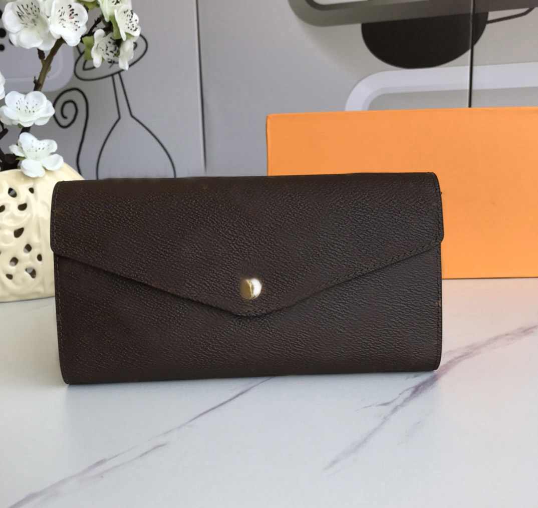 

Fashion designer wallets luxury envelope purses men women leather plaid clutch Highs quality monograms long slim coin card holder original box dust bag, 60531#brown monogrames-pink insi