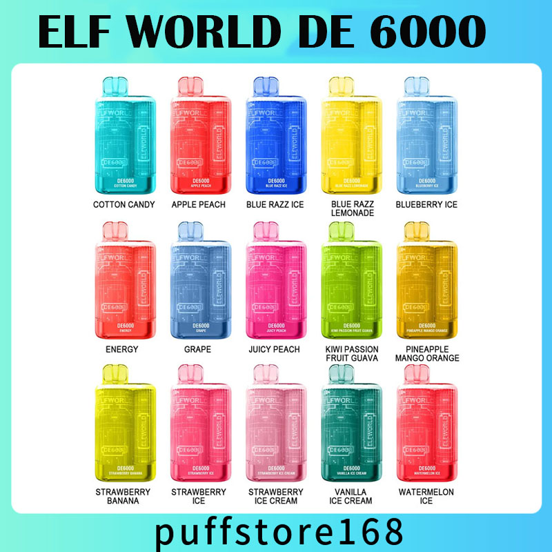

Disposable Vape 6000 puffs ELF world 13.5ml Mesh coil Device with 550mAh Rechargeable Battery Elfworld DE6000 Puffs