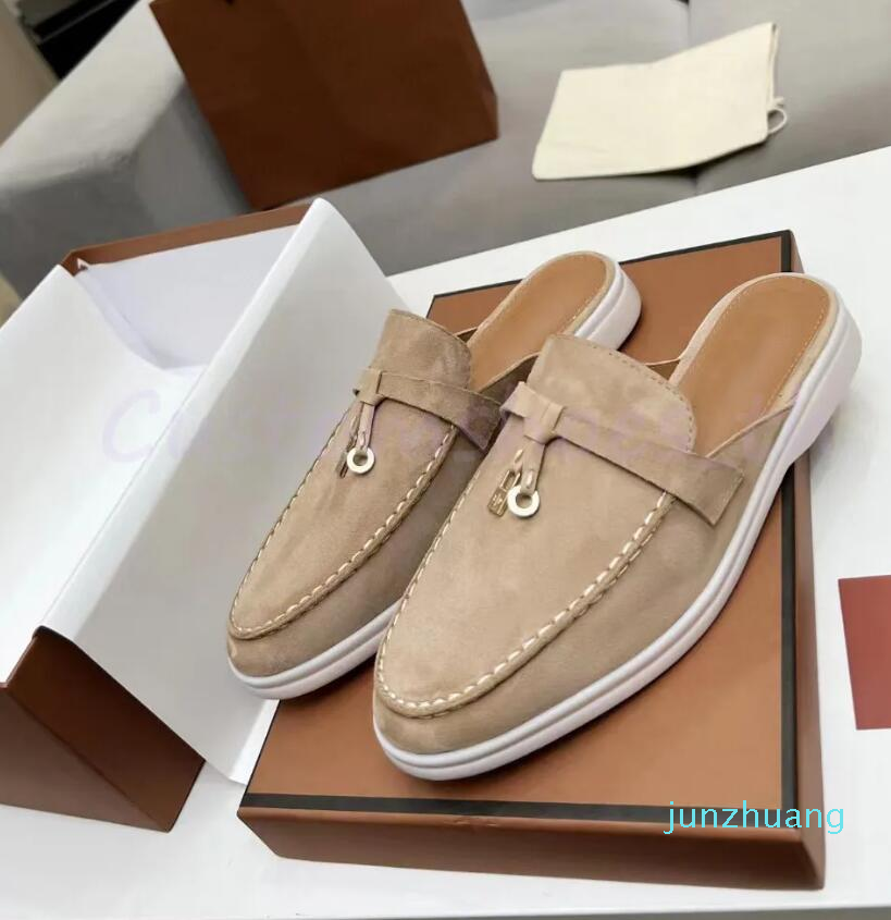 

Designer Slipper Loro Women Sandals Classic Buckle Slides Mules Shoes Suede Leather Sandal Summer Walk Moccasin Comfort Loafers 01 35-42