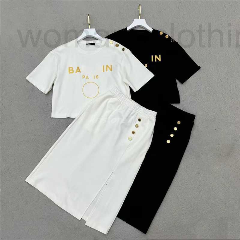 

designer women summer cotton t shirt two piece dress sets outfit suits with letter pattern 2022 girls milan runway outwear jersey t-shirt LNJC, Black
