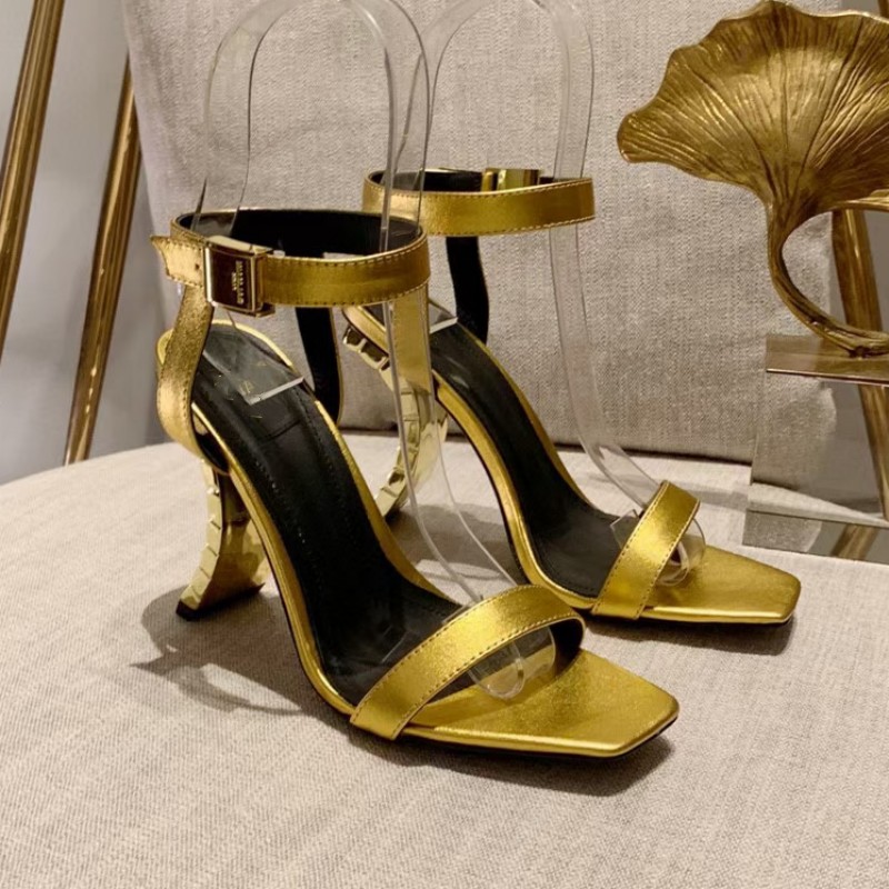 

ankle Metal button jewelry strap sandals high-heeled square high-heeled women's shoes party evening shoes open-toed calf leather soft luxury, As pic