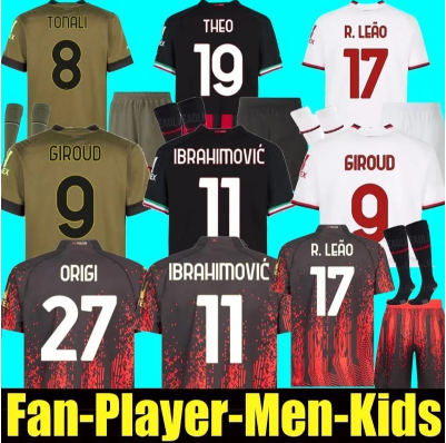 

22 23 soccer jersey GIROUD TOMORI IBRAHIMOVIC football shirt 2022 2023 TONALI BENNACER REBIC Camiseta de futbol ROMAGNOLI LEAO Ac Milans men and kids sets, Men 3rd sea