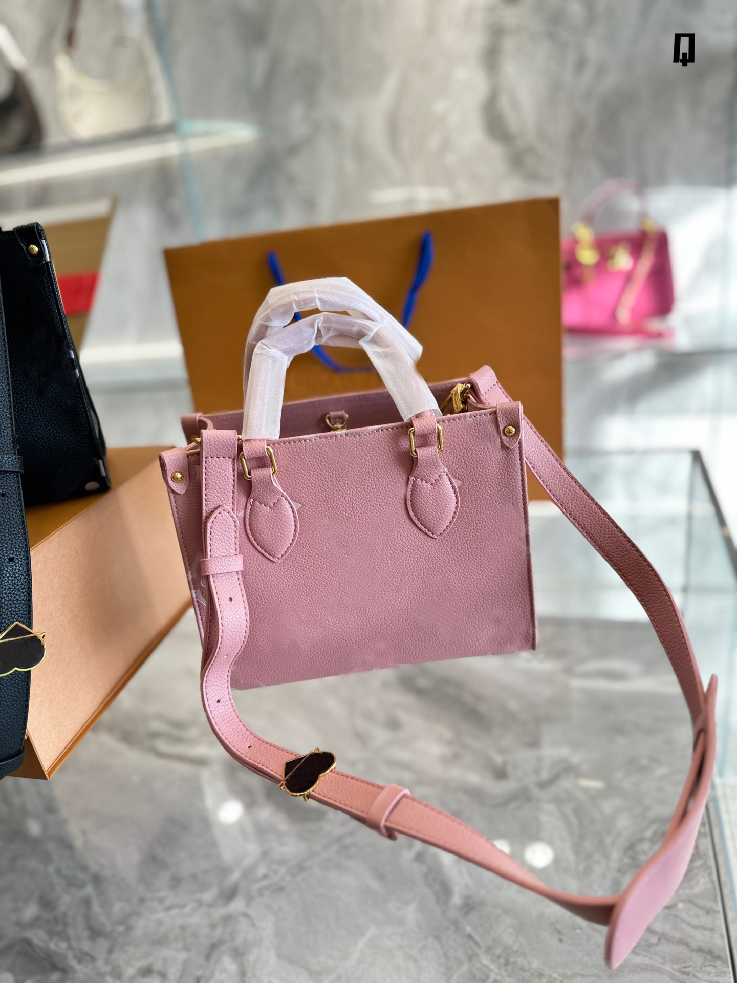 

totes onthego bag designer bag tote womens handbags flower ladies new style Genuine Leather purse heart accessories 25cm, Red