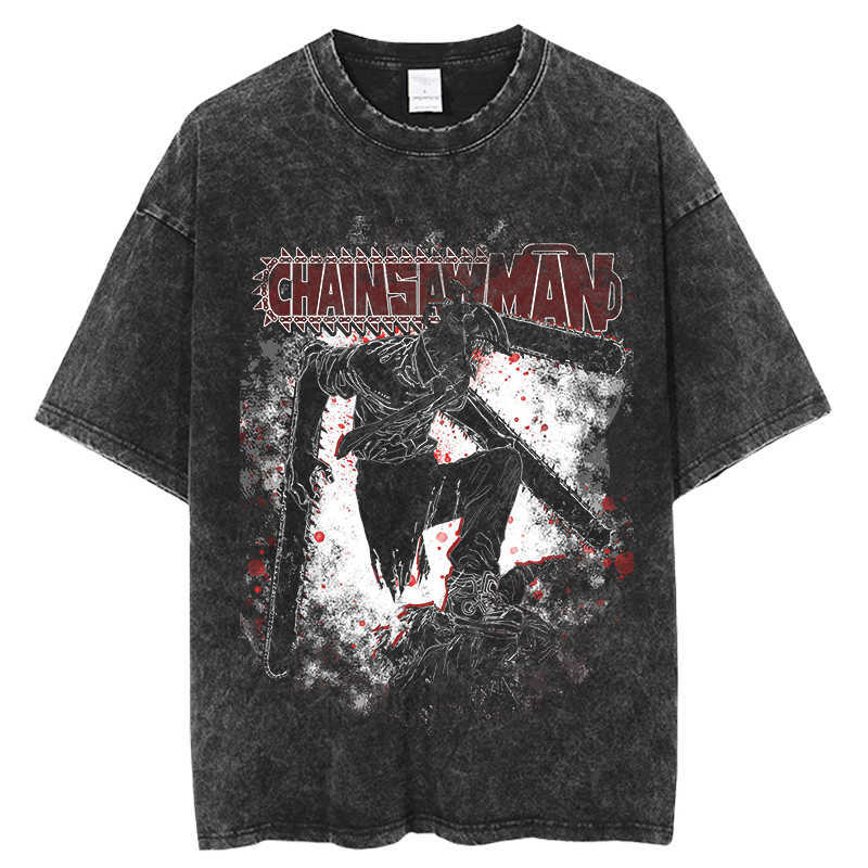 

Men's T-Shirts Vintage Washed Tshirts chainsaw man Anime T Shirt Harajuku Oversize Tee Cotton fashion Streetwear unisex top G230301, Z8734td