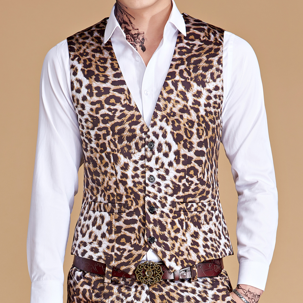 

Men s Vests Leopard Multicolor Printed Suit Men Slim Fit Sleeveless Waistcoat Mens Formal Business Wedding Dress 230301, Black