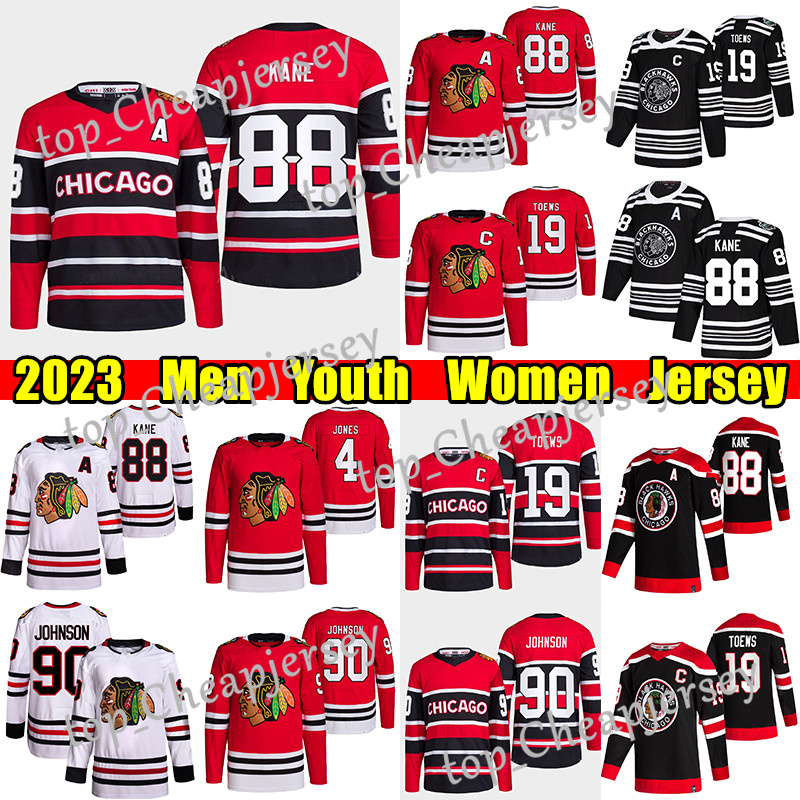 

#88 Patrick Kane Chicago Reverse Retro hockey jersey #19 Jonathan Toews Blackhawks#90 Tyler Johnson Seth Jones Max Domi Chris Chelios Clark Griswold jerseys, Black winter classic men