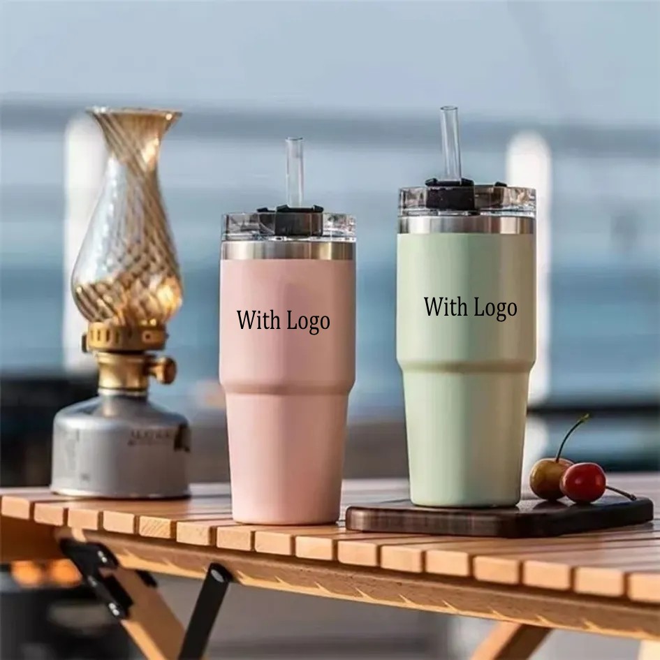 

30oz Water Bottles With Logo Straw Cup Heat Preservation Couple Simple Stainless Steel Car Large Capacity Male And Female Students FY5521 ss1203, Black