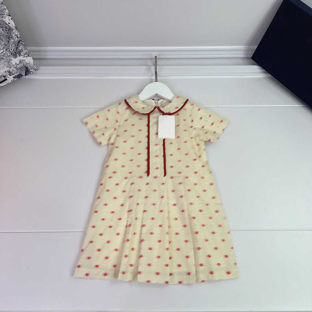 

23ss brand designer girl dress Pure cotton Doll collar logo printing skirt big girl Pleated skirt fashion kids clothes