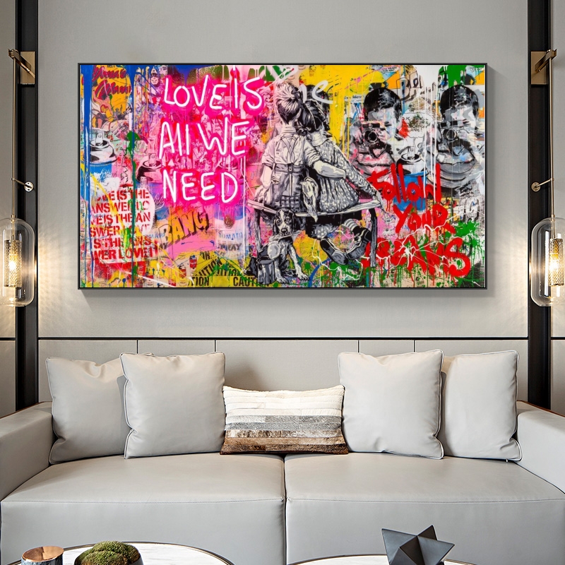 

Graffiti Street Art Banksy Art Love Is All We Need Canvas Paintings Poster Print Wall Art for Living Room Home Decor (No Frame)