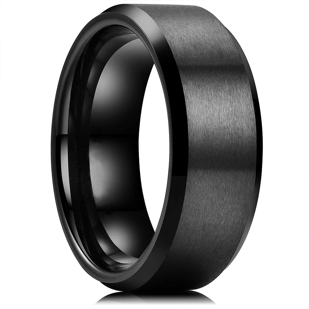

Classic 8MM Men's Stainless Steel Rings Black Brushed Surface Wedding Band Unisex Engagement Jewelry Size 6-13 High Quality