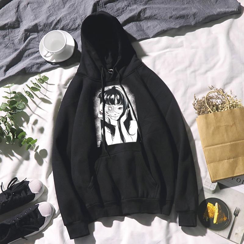 

Men's Hoodies Winter Streetwear Tops Men Hoodie Ulzzang Harajuku Kawaii Vigtage Junji Itou Black Print Sweatshirts Casual Cool Females Hoody, Black5