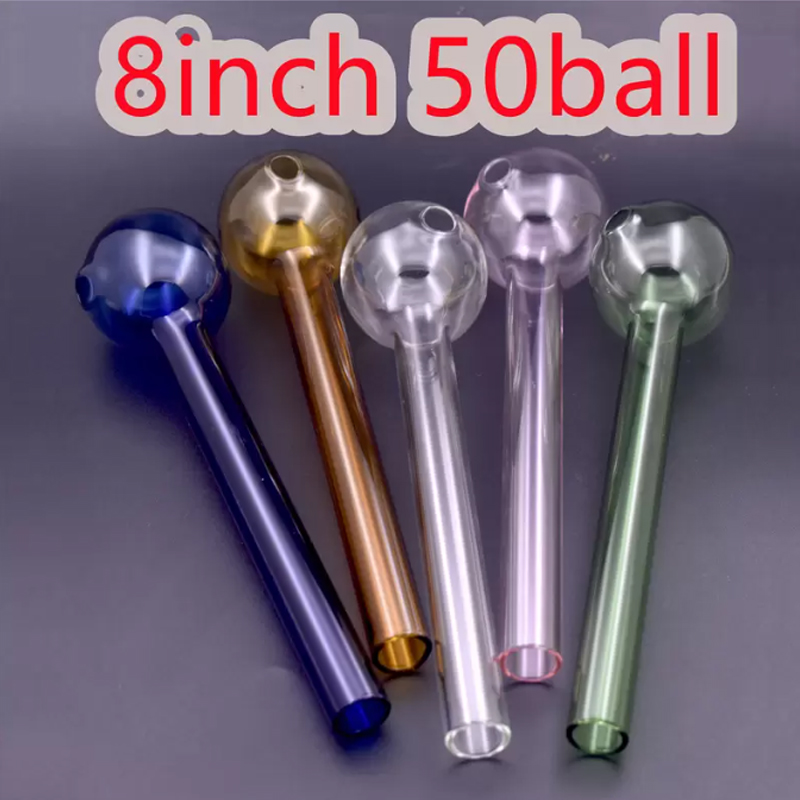 

8inch Cheapest Pyrex Glass Oil Burner Pipe 50mm ball color Glass Oil Burner Great Tube Glass Pipes Oil Nail Pipe for dab rig bong