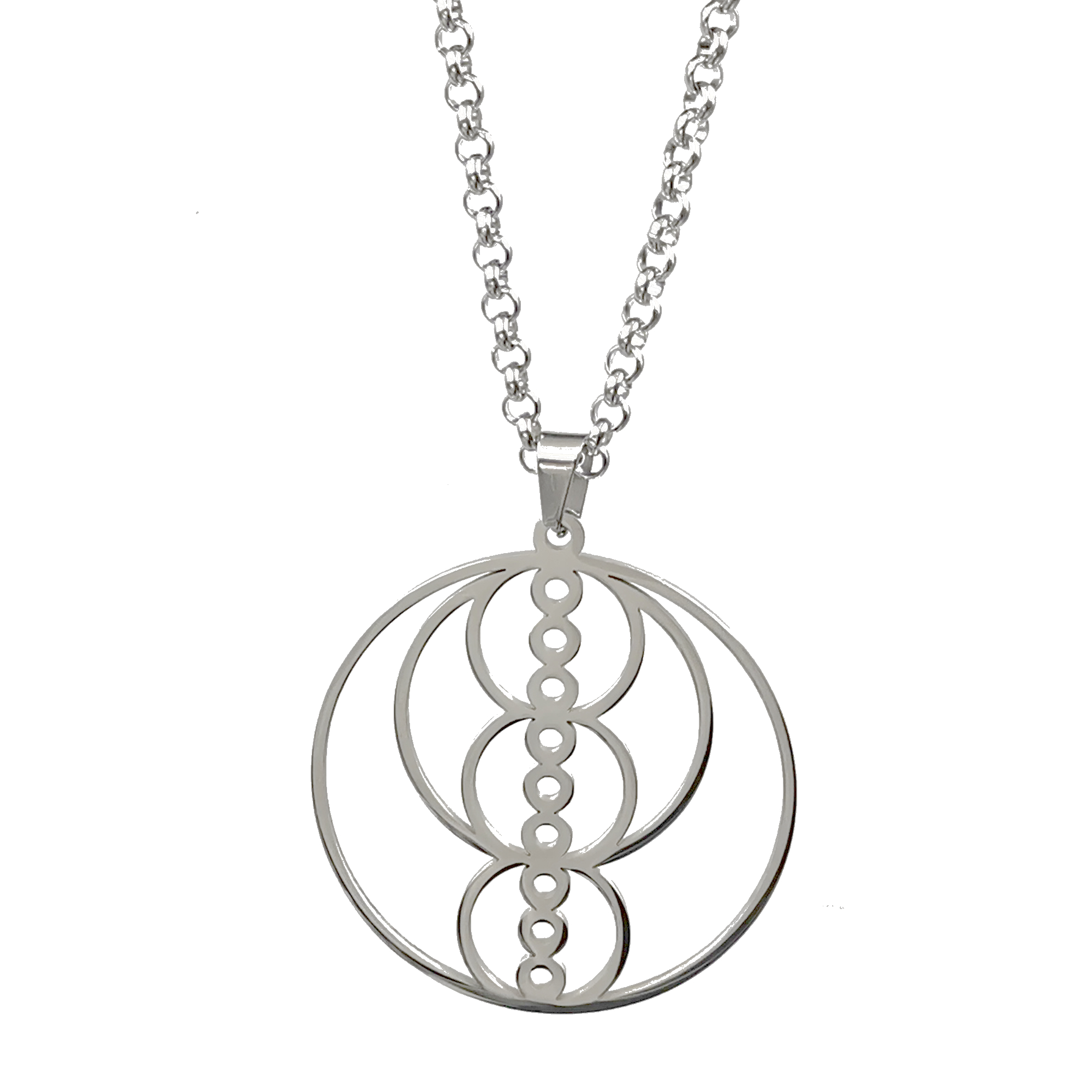 

Silver Large 45mm Sacred Geometry Necklace Stainless Steel Fibonacci Ratio Pendant Harmonical Frequencies, Nikola Tesla Jewelry Chain 24inch Good Luck