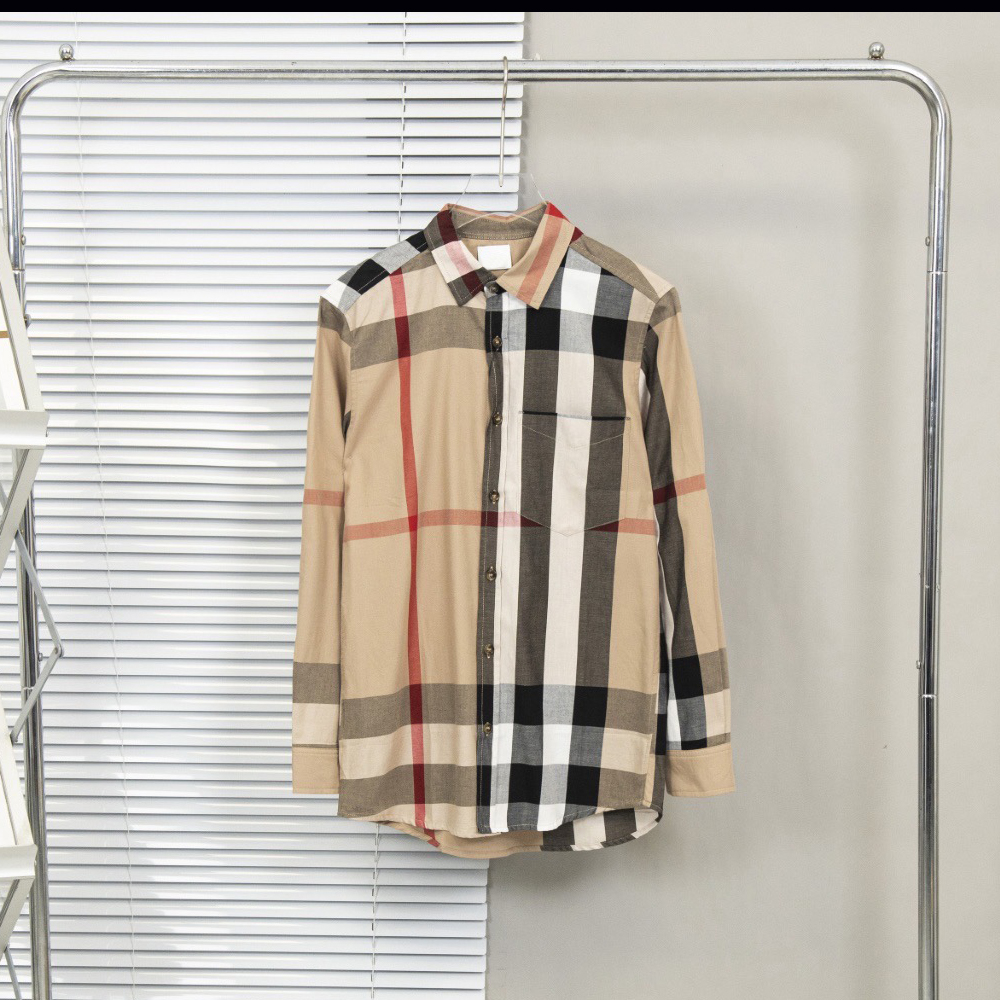 

Top Women' 2023Designer Shirts Fashion Classic Summer Plaid T-Shirt Plus Size Casual Long Sleeve LORX, Beige