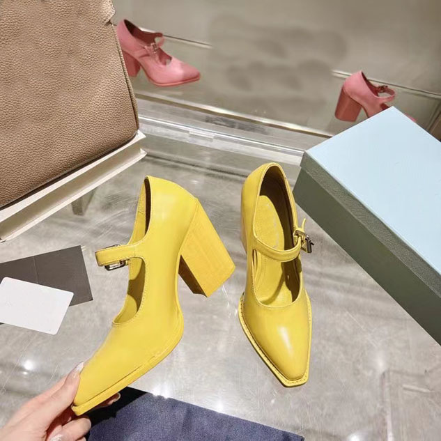 

European Women's Dress Shoes Fashion Shoes Thick Heels Decorative Super High Heels with Real Leather Shoes 35-42, Yellow