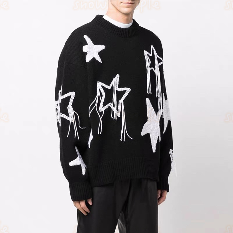 High Street Men Womens Casual Sweaters Mens Star Tassel Streetwear Sweater Couples Loose Knitted Sweater Size XS-L