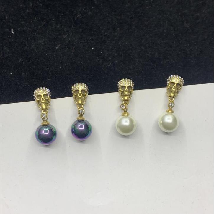 

New style Dangle Earring Skeleton 18K Gold plating ladies Black Diamonds Skull Pendant Earrings Ear Studs Designer Jewelry Gift MCE007