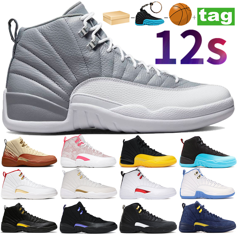 

With Box New Men Women 12s Basketball Shoes Jumpman 12 Designer Sneakers Mens Womens Sports Sneaker Stealth Black Game Royal Playoffs Obsidian Twist Leather Shoe, #30- gym red