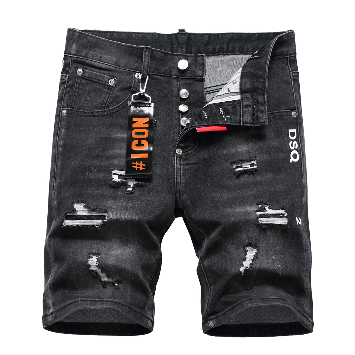 

DSQ2 short Men's Jeans Hip Hop Rock Moto Mens Design Ripped Distressed Denim Biker DSQ summer black Jeans short 1105, Dsq1105
