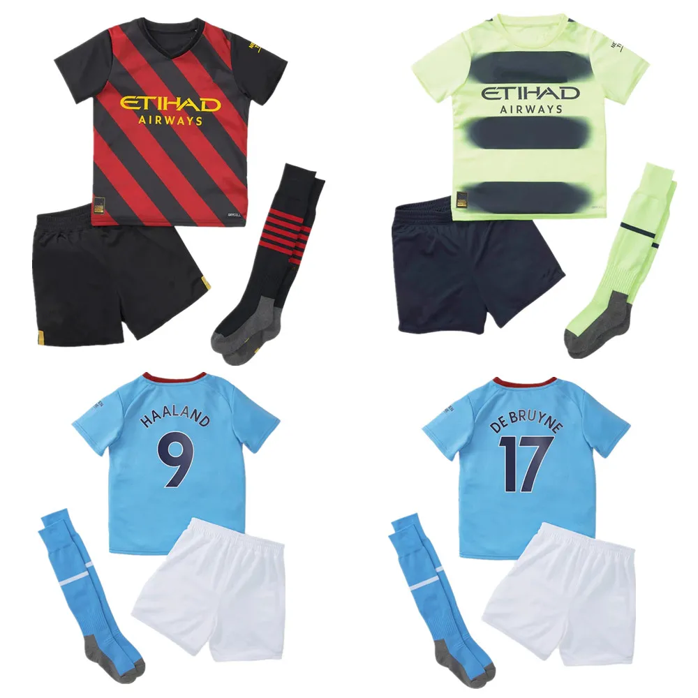 

Kids 2022 2023 football kits Tracksuits HAALAND SOCCER JERSEYS GREALISH STERLING MANS CITIES MAHREZ DE BRUYNE FODEN Kids footbal kit, 22/23 home