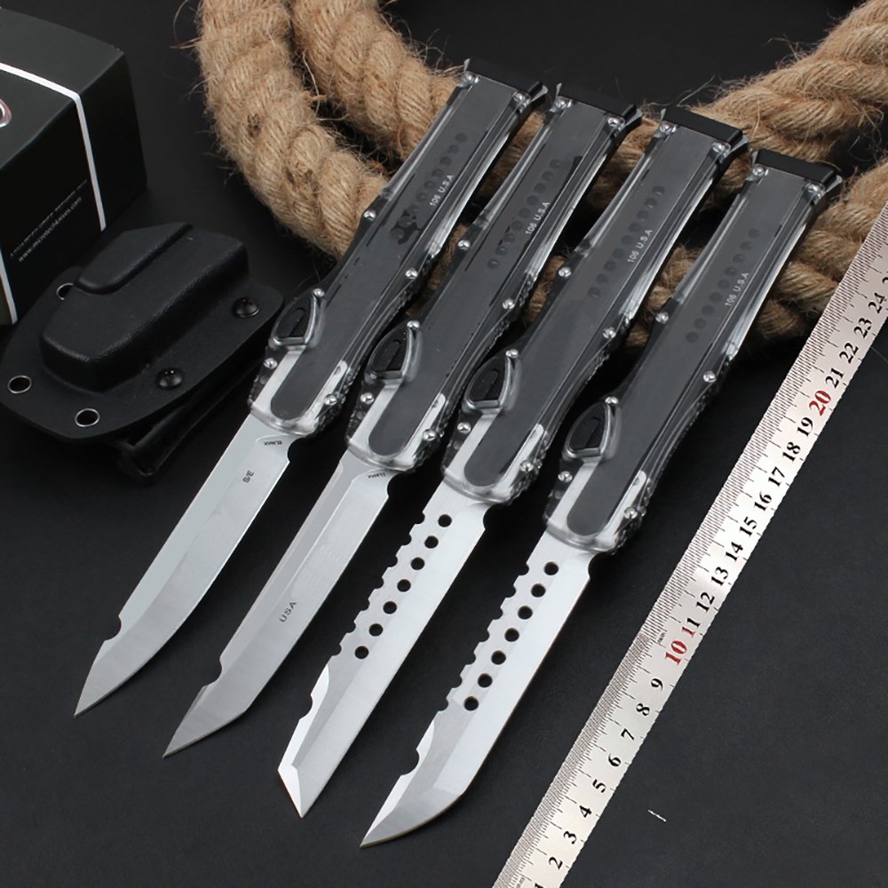 

MT 150 self-defense Double Action Automatic Tactical Knife 9CR18MOV Blade Transparent Handle Hiking Jungle Hunting Knives
