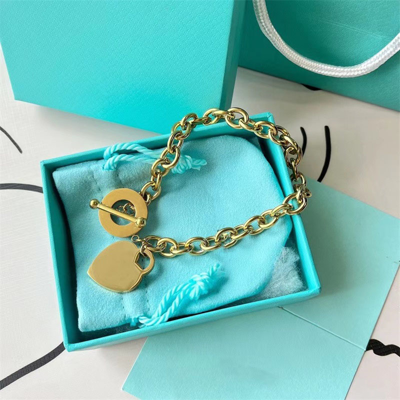 

Polished love tag designer bracelets mens teen girls trendy OT clasp rose silver color letters hearts bangle gold plated link jewellery